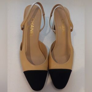 CHANEL Beige and Black Heels 36.5